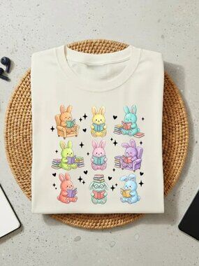 Bunny Reading Books Shirt, Easter Cute Shirt, Funny Easter Tee
